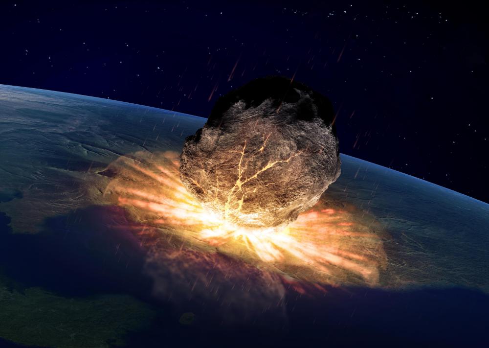 An asteroid striking Earth could cause an extinction event.