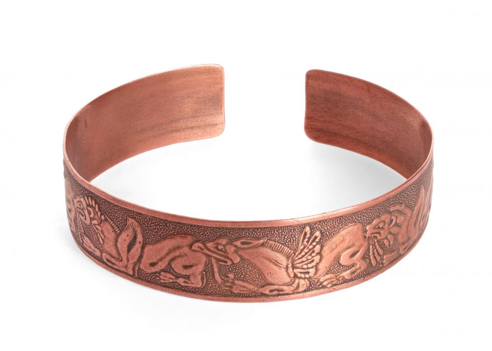 A copper bracelet.