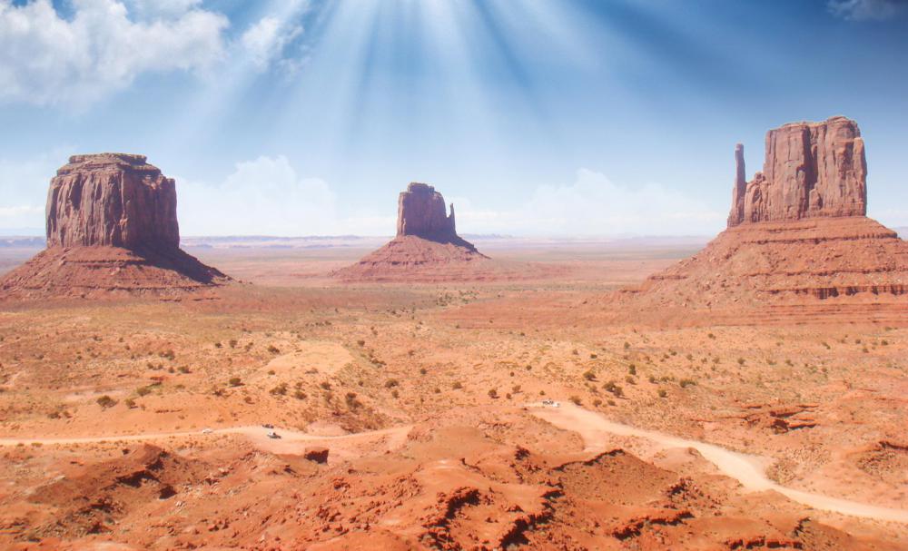 The buttes of the Colorado Plateau contain a layer of sandstone.