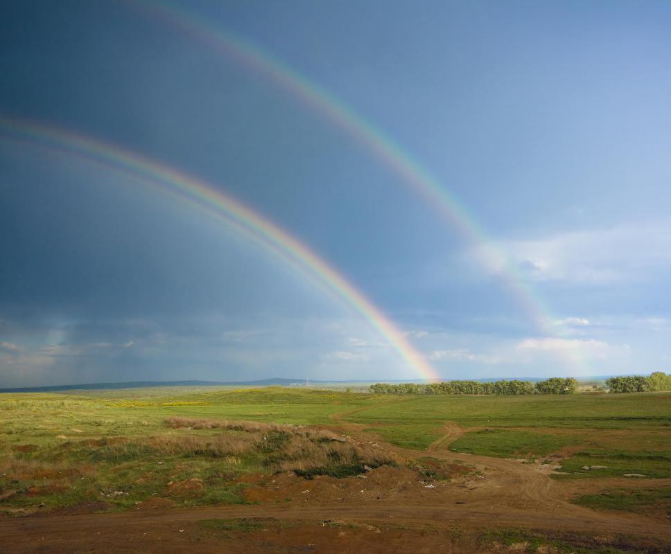A double rainbow may form when light refracts twice.