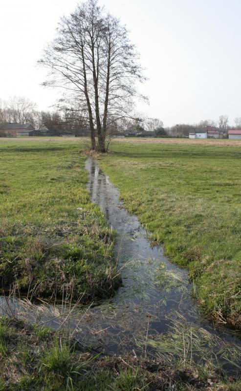 Ditches may be dug to hold excess water on a piece of land.