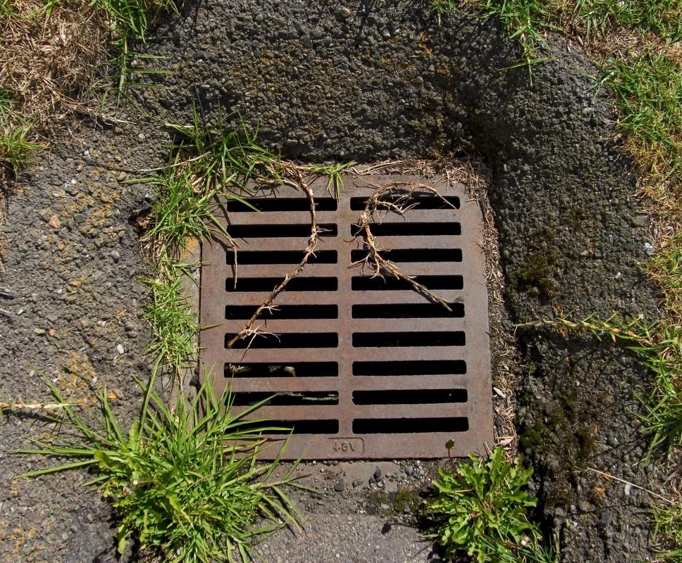 A drainage grate is a grate that covers the entrance to a ground level sewer line, which allows water to enter the sewer.