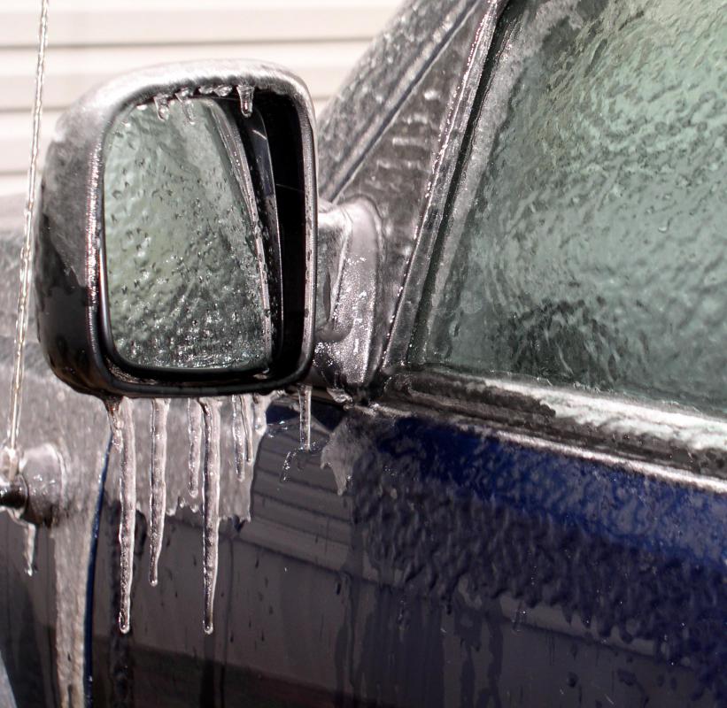 Ice on a car after a sleet storm.