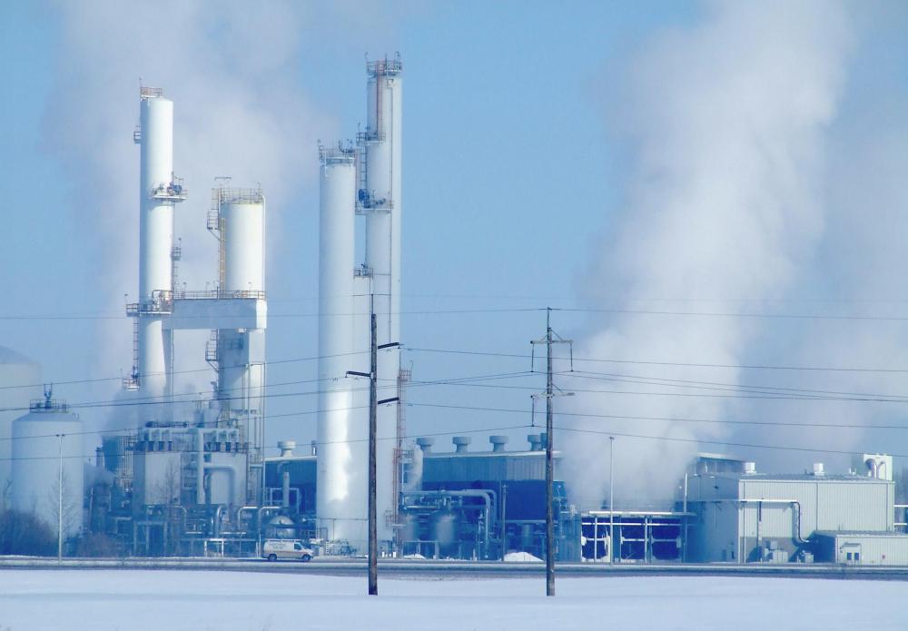 Industrial activities release large amounts of carbon dioxide.