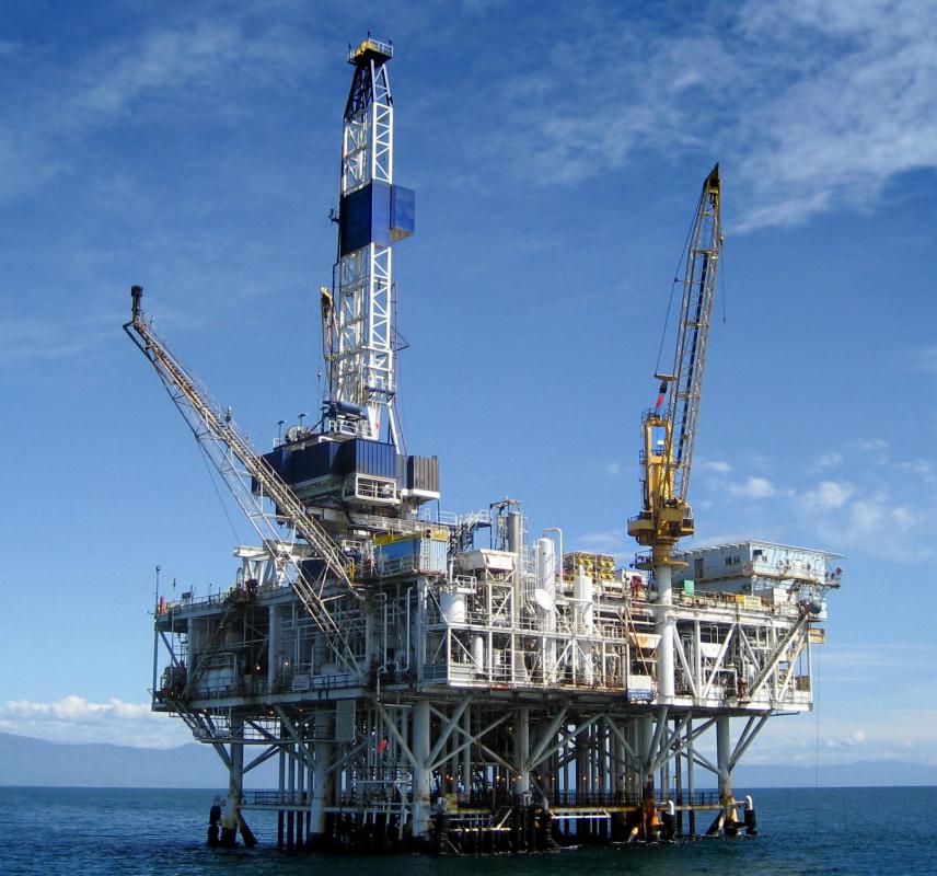 An offshore oil platform. Oil spills on platforms can be devastating to the surrounding environment.