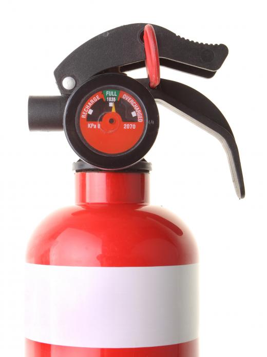 Metal items, such as an old fire extinguisher, are recyclable.