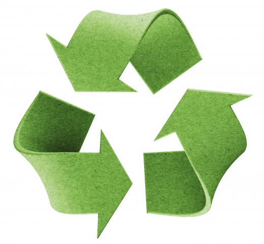 The recycling logo uses the trefoil symbol.