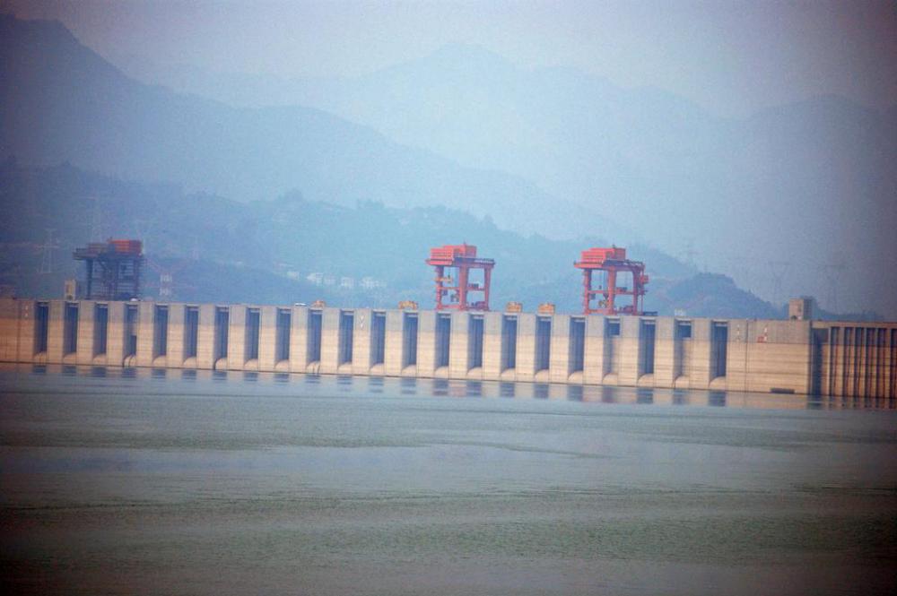The Three Gorges Dam, which spans a watercourse called the Yangtze River in Hubei province, China.