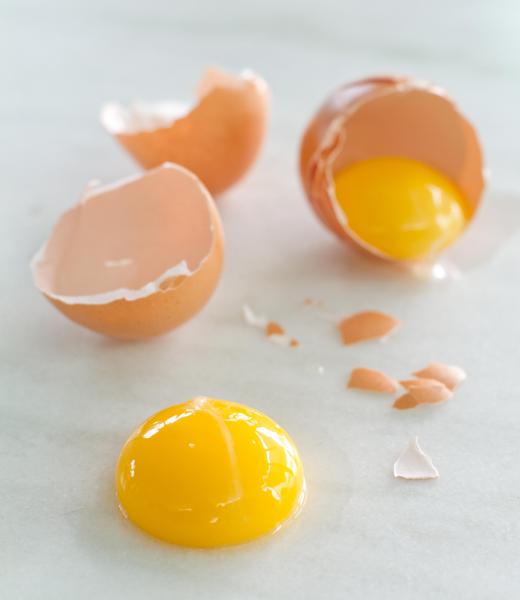 Farm-fresh eggs tend to have darker yolks.