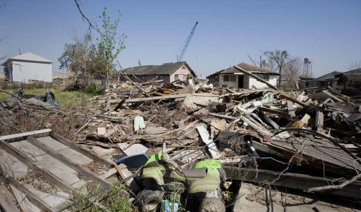 Many homes in the Ninth Ward of New Orleans were destroyed during Hurricane Katrina. Katrina reached Category 5 on the Saffir-Simpson scale, but hit New Orleans as a Category 3 storm.