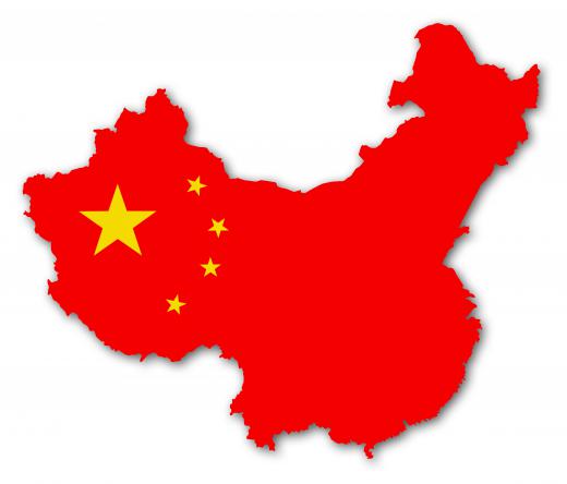 An illustration of China with the Chinese flag superimposed on it.