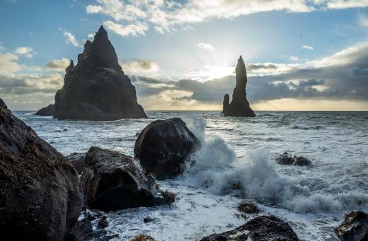 Some sea stacks started out as small islands that were worn away.