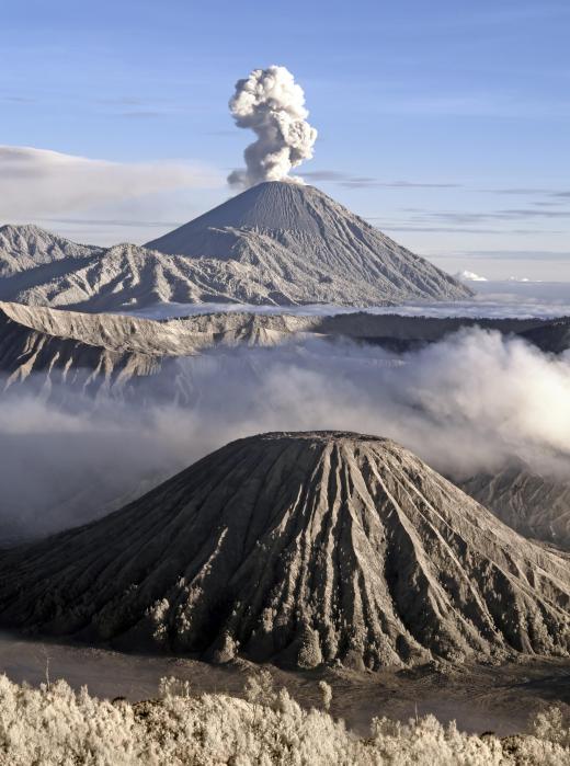 Volcanic cones are identified through the substances they contain and their formation.