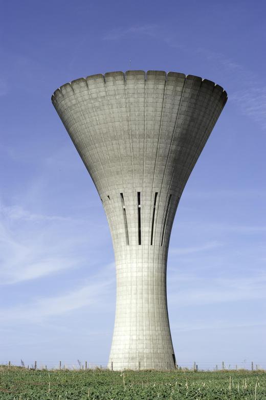 Water towers hold potable water supplies for communities.